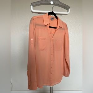 Express Portofino Convertible Sleeve Top in Peach, Size Medium